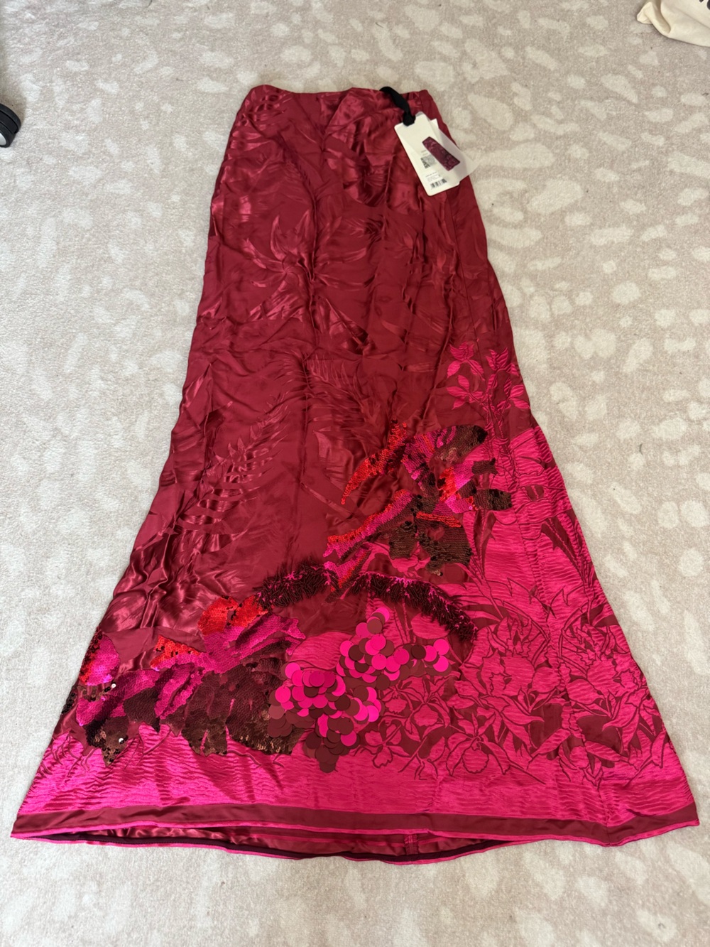 Johanna Ortiz NWT Sample Maxi Skirt Fuchsia Floral Embellished